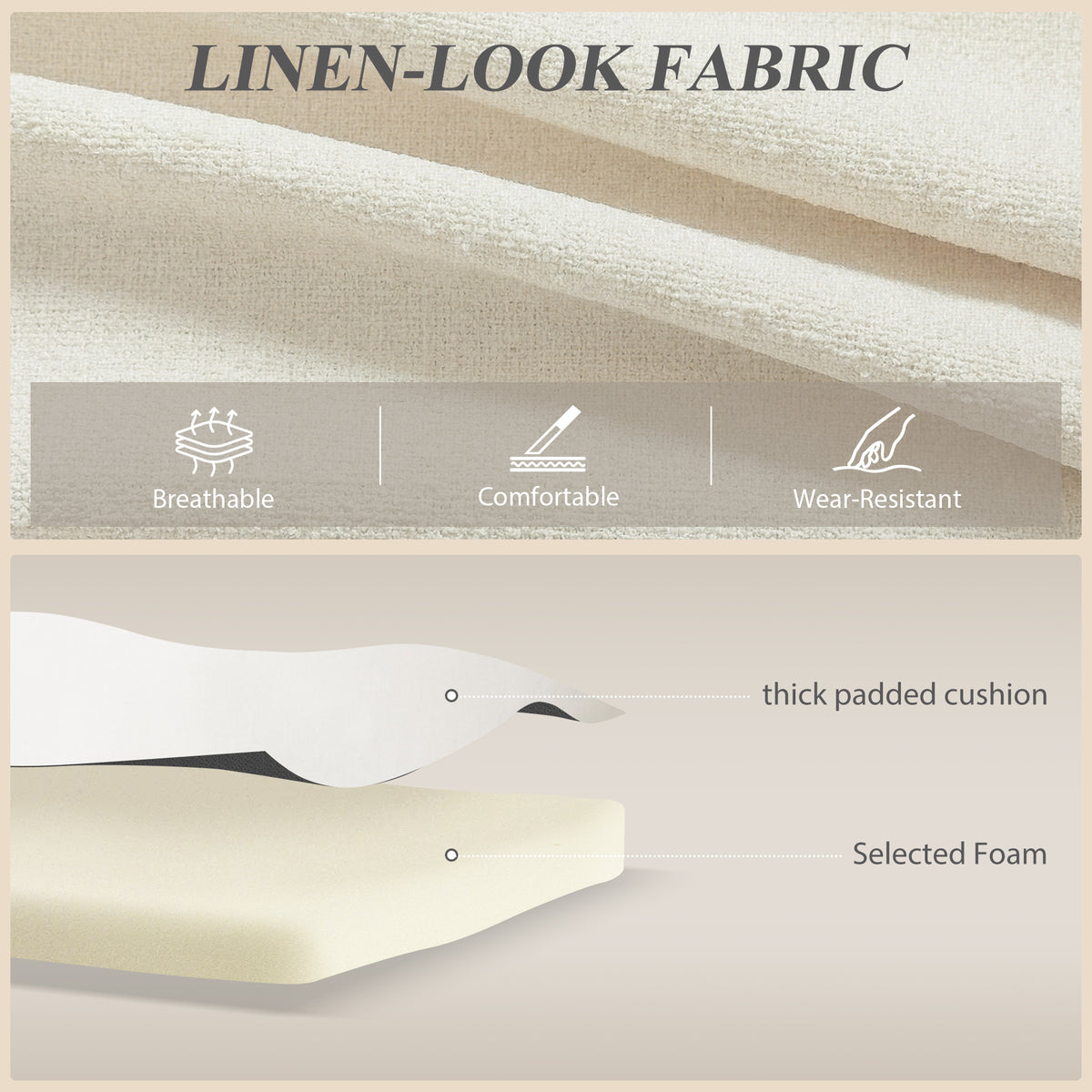 Canapé d'angle convertible modulable avec méridienne réversible, coffre de rangement et 3 coussins de dossier, crème